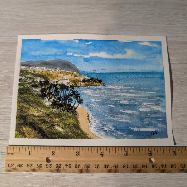 Diamond Head Road Vista Point watercolor painting 5x7 inch