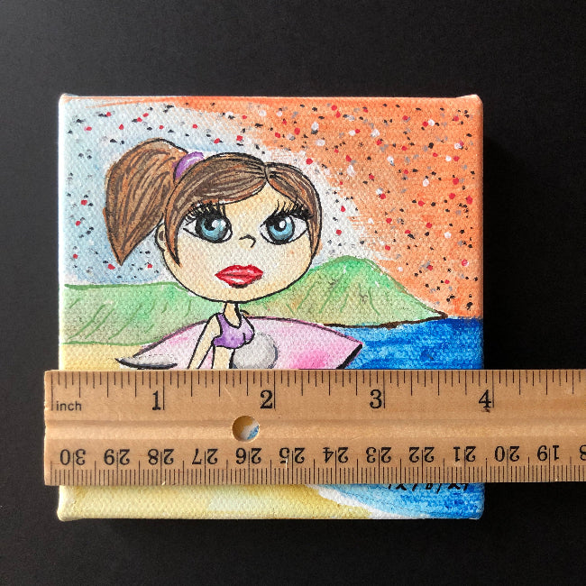 surfing girl original hand painted mix media ( FREE SHIPPING )