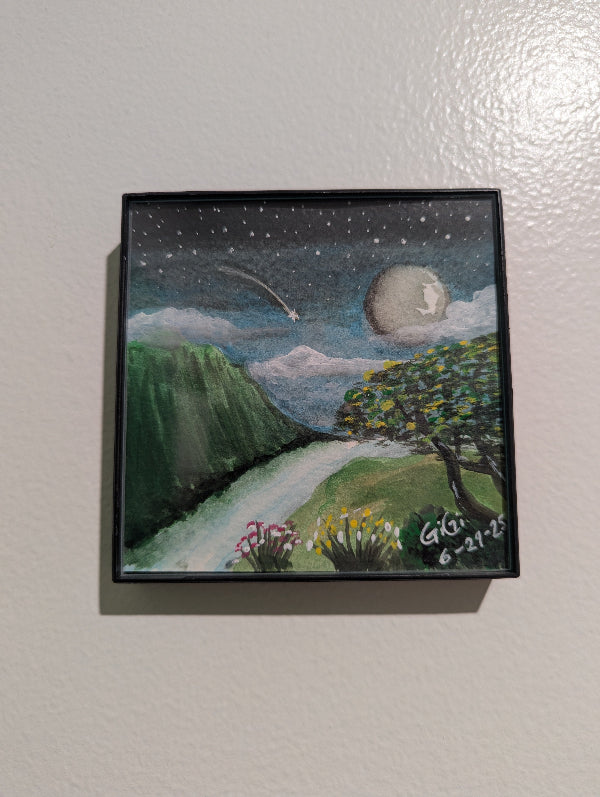 Peaceful night. Original painting on a watercolor paper and framed