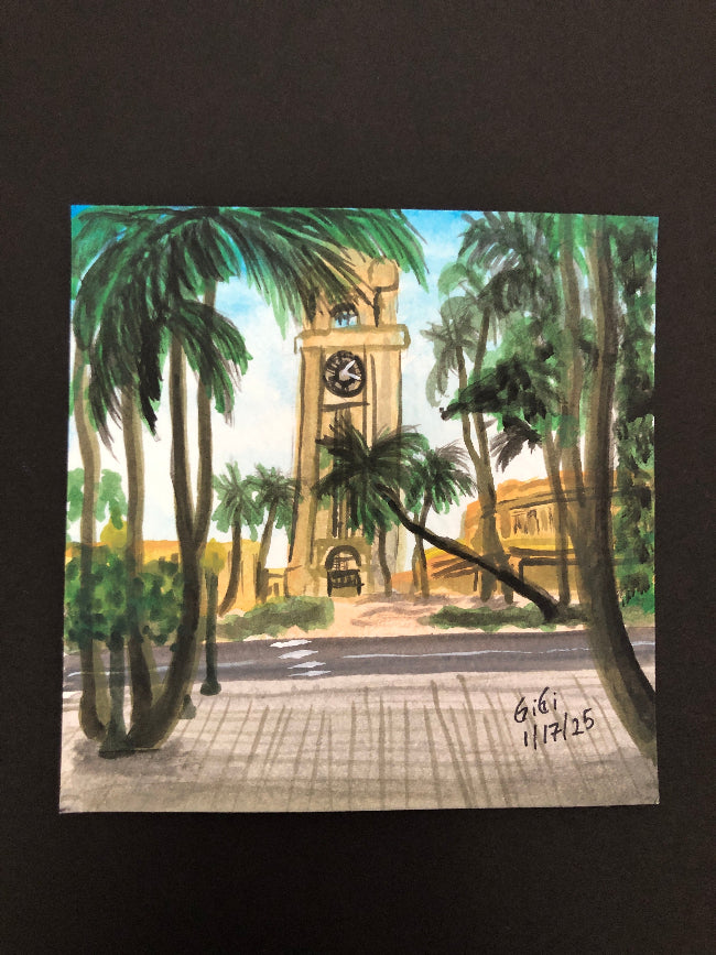 Aloha Tower  4" x 4" original hand painting ( free shipping )