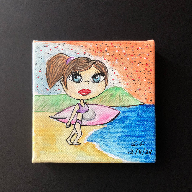 surfing girl original hand painted mix media ( FREE SHIPPING )