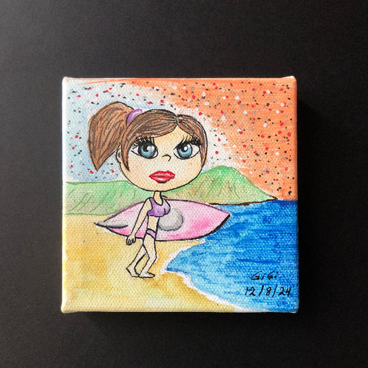 surfing girl original hand painted mix media ( FREE SHIPPING )