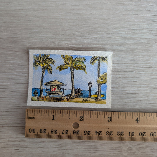 Mini watercolor painting 2"x 3" ( Waikiki Beach )